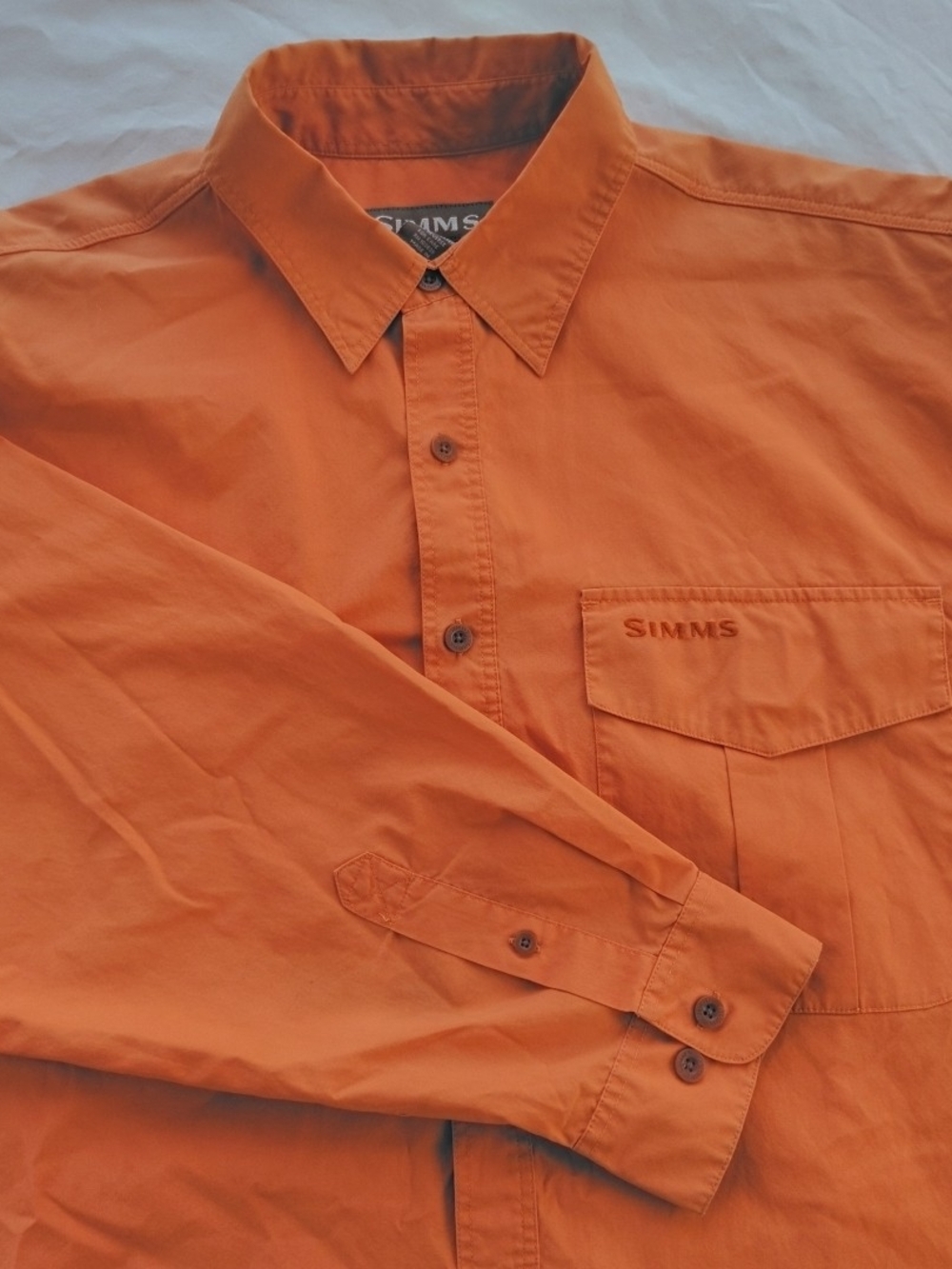 Simms Orange Long-Sleeve Button-Down Sportsman Fishing Outdoors Shirt